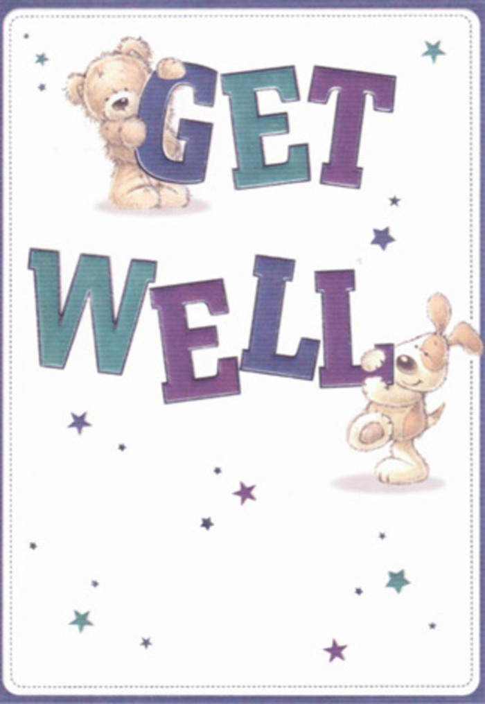 This imaginative get well card offers a delightful tableau: a plush brown bear and a floppy-eared puppy, illustrated with evident affection, seem to playfully scatter cheer across the page. Around them, joyful stars in vibrant shades of purple and turquoise swirl as if carrying wishes of speedy recovery through the familiar London air. The large, dynamic letters-shaded in rich teals and deep mauves-anchor the scene with messages of bold reassurance, much like a thoughtfully arranged bouquet sent to a loved one on Church Lane or beyond. The card's visual balance, with rounded, soft character forms and airy white space, creates a sense of ease and breathing room, evoking the gentle pace of a stroll through Tooting Bec's local parks. With every brushstroke meticulously placed, the card brings to mind a florist's expertise, where texture and colour combine to offer tangible comfort. Whether given alongside a lush, freshly delivered bouquet or on its own, this card speaks to the power of kindness and community support, qualities cherished by those of us working and living here in Tooting Bec.