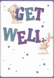 Brimming with gentle optimism, this get well card features two irresistible companions: a sweet teddy bear and a lively little puppy, their joyful presence practically leaping from the page. Both characters are caught in a moment of play, helping to hold and balance the robust, colourful letters spelling 'Get Well,' painted in deep sea teals and regal purples. Scattered across the creamy, luminous background, clusters of starbursts shimmer softly, adding a magical air of hope familiar to those who treasure the close-knit spirit of Tooting Bec. The subtle textural details in the bear's fluffy coat and the puppy's downy ears conjure comfort akin to the softness of petals in a freshly arranged bouquet. As a local florist dedicated to our vibrant community, I see in this art a reflection of how we send heartfelt encouragement-whether through card or flowers-bringing light and cheer to neighbours recovering nearby. Every aspect of the design radiates care and sincerity, making this card an emotional embrace, perfect for uplifting spirits right here in Tooting Bec.